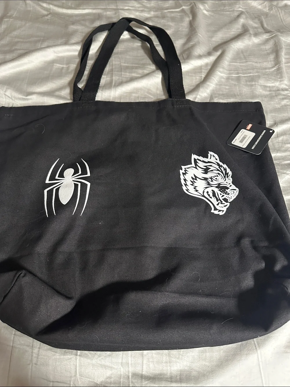 Darc Sport Black Canvas Tote with White Wolf and Spider Graphics
